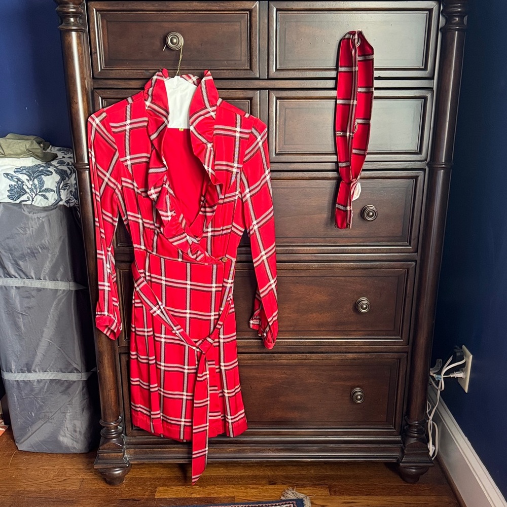 Elizabeth McKay Vibrant Red and Black Checkered Dress